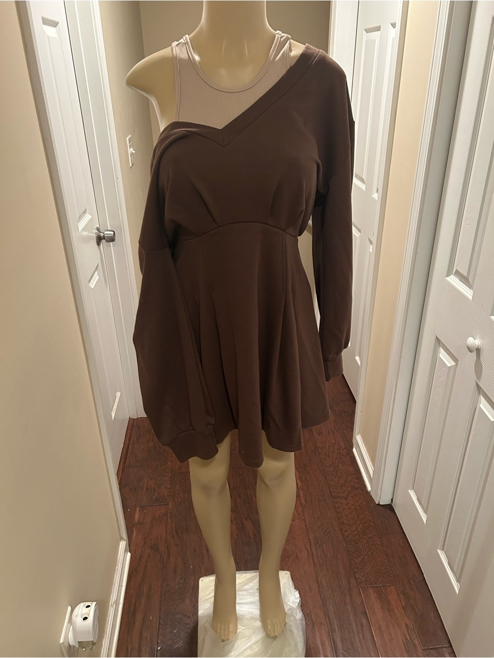 Cider Brown Asymmetrical Fit & Flare Dress